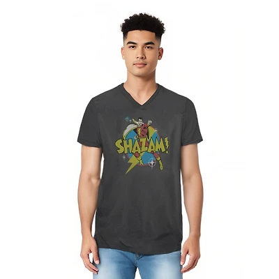 Dc Shazam Men's Comics Power Bolt Short Sleeve Adult V Neck Premium Cotton Tee / T-Shirt