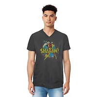 Dc Shazam Men's Comics Power Bolt Short Sleeve Adult V Neck Premium Cotton Tee / T-Shirt