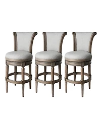 Maven Lane Pullman Bar Stool, Reclaimed Oak Finish w/ Ash Grey Fabric Upholstery, Set of 3