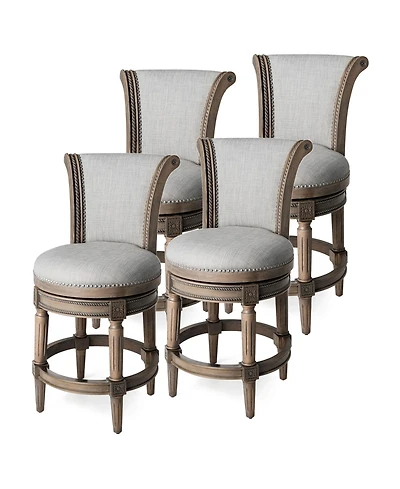 Maven Lane Pullman Counter Stool in Reclaimed Oak Finish with Ash Grey Fabric Upholstery, Set of 4
