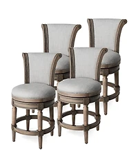 Maven Lane Pullman Counter Stool in Reclaimed Oak Finish with Ash Grey Fabric Upholstery, Set of 4