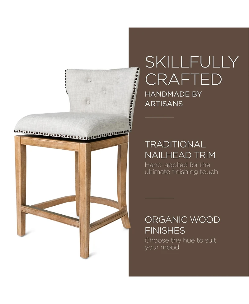 Maven Lane Hugo Counter Stool, Weathered Oak w/ Sand Fabric Upholstery, Set of 3