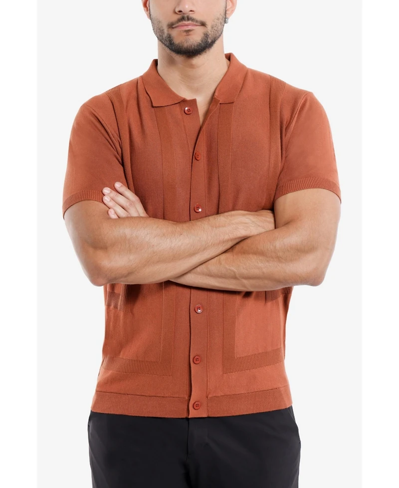 Spring + Mercer Men's Classic Ribbed Texture Polo Sweater
