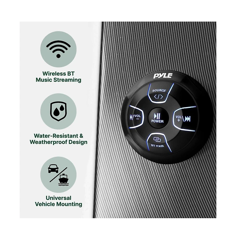 Pyle Amplified Wireless Bt Audio Controller, Waterproof, 300W, Marine-Grade