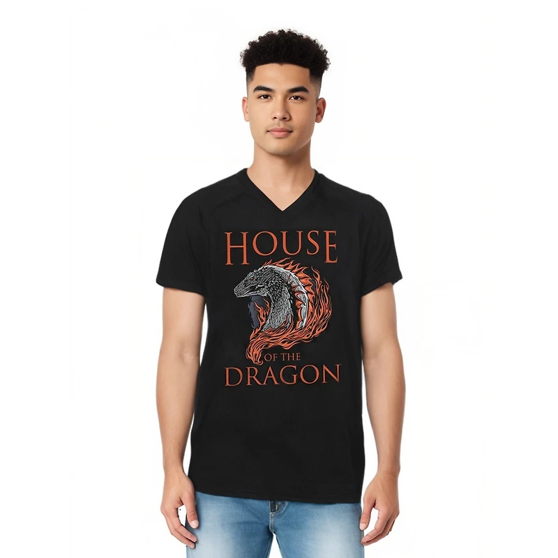 House Of The Dragon Men's Hod Illustration Short Sleeve Adult V Neck Premium Cotton Tee / T-Shirt