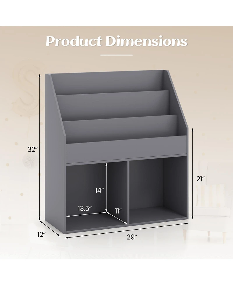 Gouun Kids Wooden Bookshelf Bookcase Children Toy Storage Cabinet Organizer
