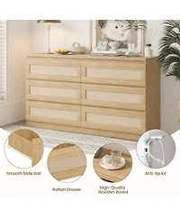 gaomon Rattan Dresser for Bedroom, Modern 6 Drawer Double Dresser with Anti-Tip Kit