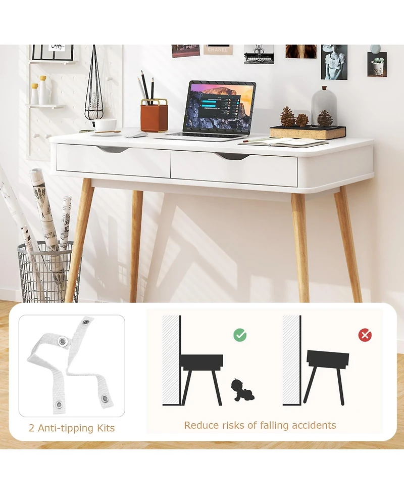Gouun 43.5 Inch Computer Desk with 2 Drawers for Small Spaces