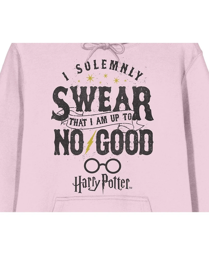Harry Potter Men's I Solemnly Swear Am Up To No Good Long Sleeve Cradle Pink Hooded Sweatshirt-Medium