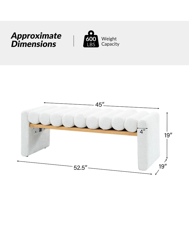 Modern Bench with Solid Wood and Removable Round Bolster Cushions