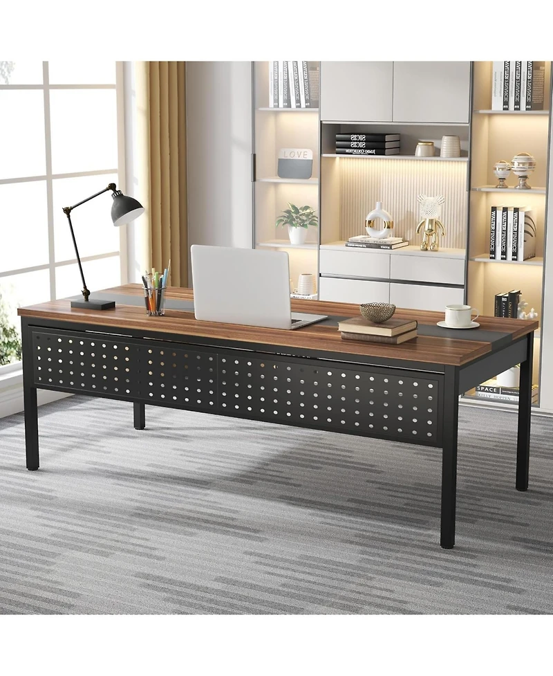 Tribesigns 70.8" Large Executive Office Desk and 47" Lateral File Cabinet Combo, L-Shaped Computer 2 Piece Business Furniture with Drawers Sh