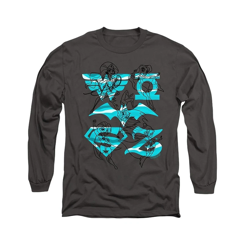 Dc Wonder Woman Men's Superhero Girls Comics Line Art Group Long Sleeve Adult Tee / T-Shirt