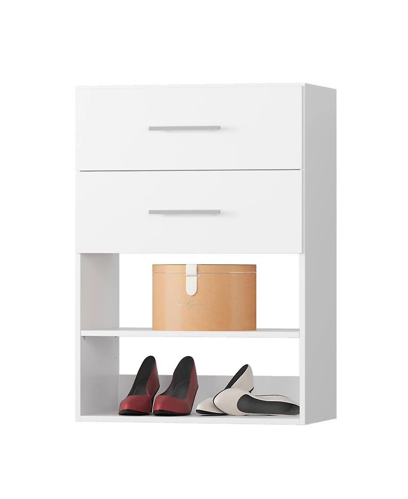 Short Tower Wood Built In Closet Organizer Unit, Wood Closet Organizer Starter Kit, Mounted Closet Systems with 2 Drawers