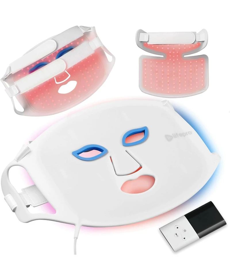 LifePro Red Light Therapy Face Mask with Neck Coverage - 3-Color Led Light Therapy for Skin Care at Home