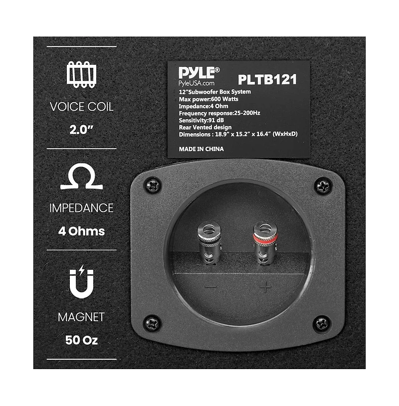 Pyle Subwoofer Box System, 12'' 500W, Carpeted Tube Enclosure, Rear Vented Design