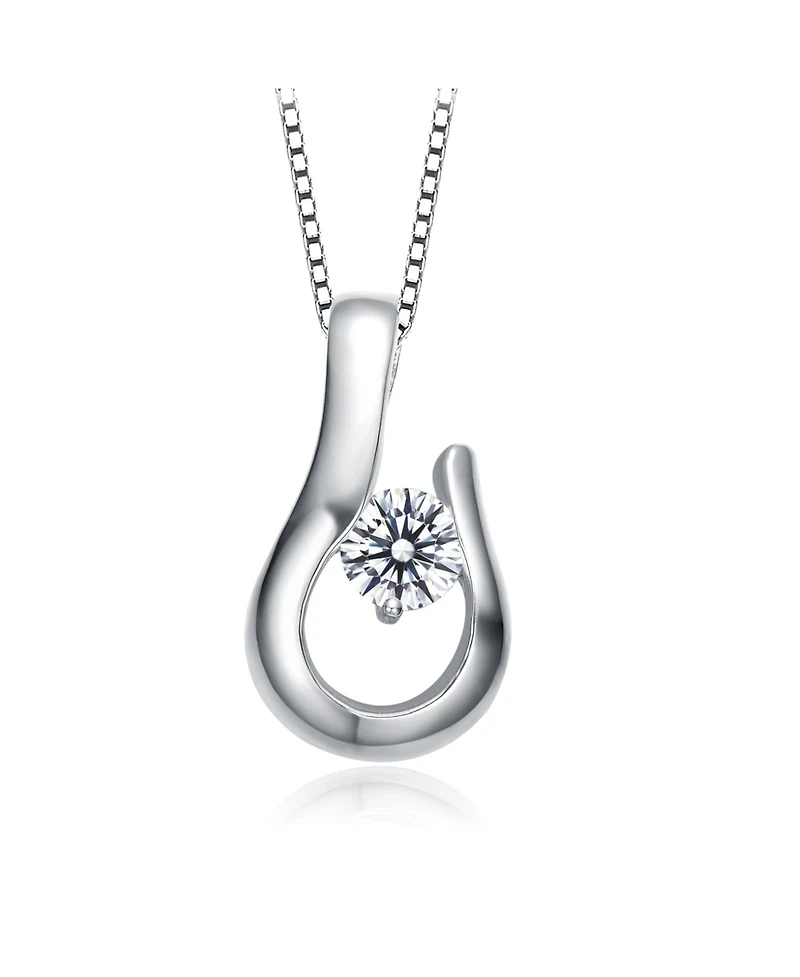 Genevive Sterling Silver Clear Cubic Zirconia With a Hook Pendant Necklace
