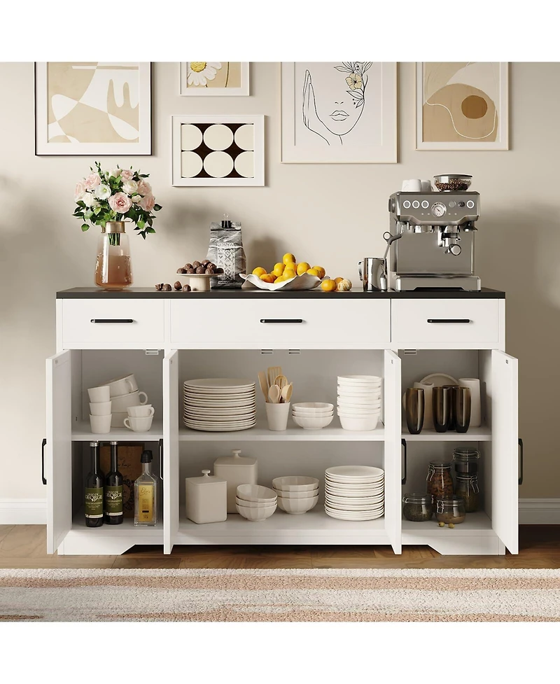 gaomon Sideboard with Storage, 55" Coffee Bar Cabinet with 3 Drawers