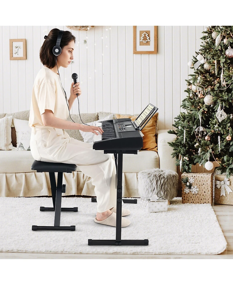 Gymax 61-Key Portable Electronic Keyboard Piano w/ Stand & Stool Complete Digital Piano Set