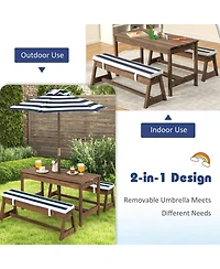 Gouun Kids Picnic Table and Bench Set with Cushions and Height Adjustable Umbrella