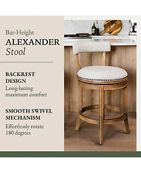 Maven Lane Alexander Kitchen Bar Stool in Weathered Oak w/ Sand Fabric, Set of 4