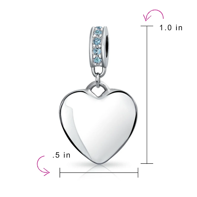 Bling Jewelry Crystal Accent Bale Heart Shape Dangle Bead Charm Sterling Silver