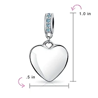 Bling Jewelry Crystal Accent Bale Heart Shape Dangle Bead Charm Sterling Silver