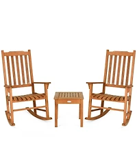 Gymax 3 Pcs Eucalyptus Rocking Chair Set W/ Coffee Table 2 Wood Conversation Chairs