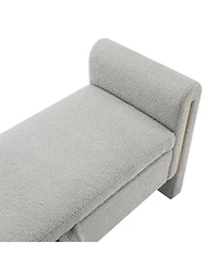Modern Teddy Bed End Bench with Storage and Arms, Upholstered Foot Rest Stool, Comfy Vanity Bench-The Pop Home