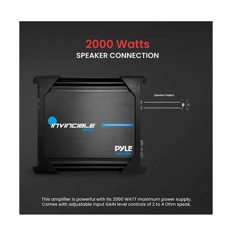 Pyle Mono-Block Mosfet Amplifier, 2000W Max, Invincible Series