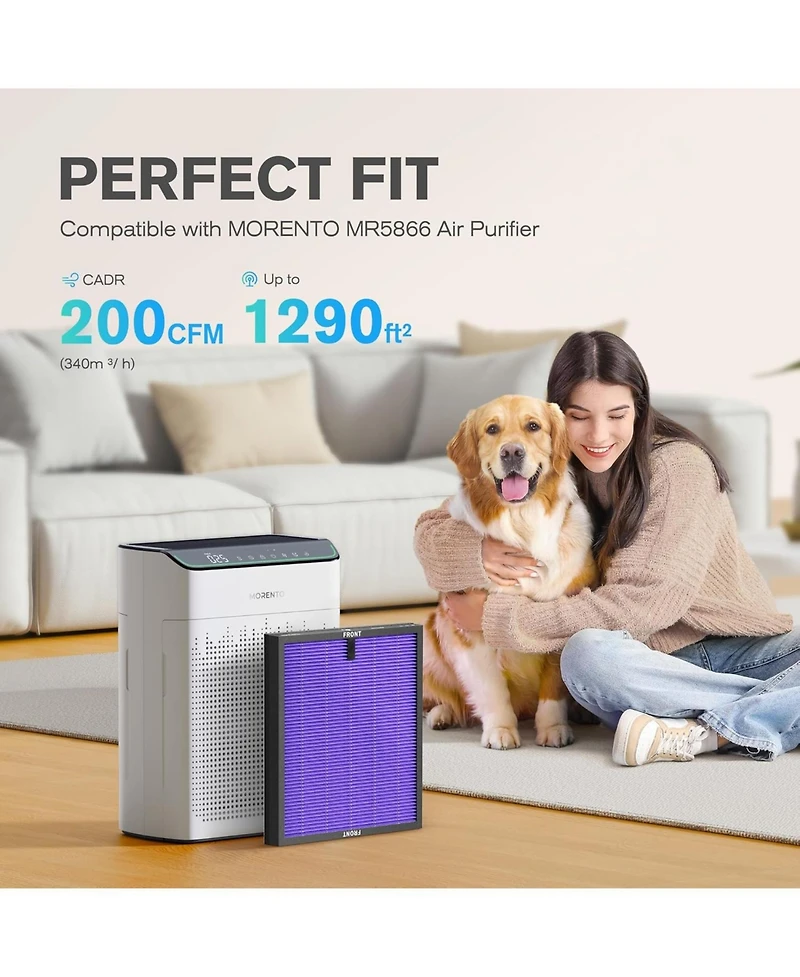 Morento MR5866 Air Purifier Replacement Filter, True Hepa Filter Compatible with MR5866, Multifunctional Version, 2 Pack