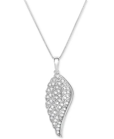 Diamond Angel Wing 18" Pendant Necklace (1/5 ct. t.w.) in Sterling Silver