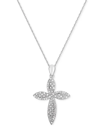 Diamond Swirl Cross 18" Pendant Necklace (1/4 ct. t.w.) in Sterling Silver