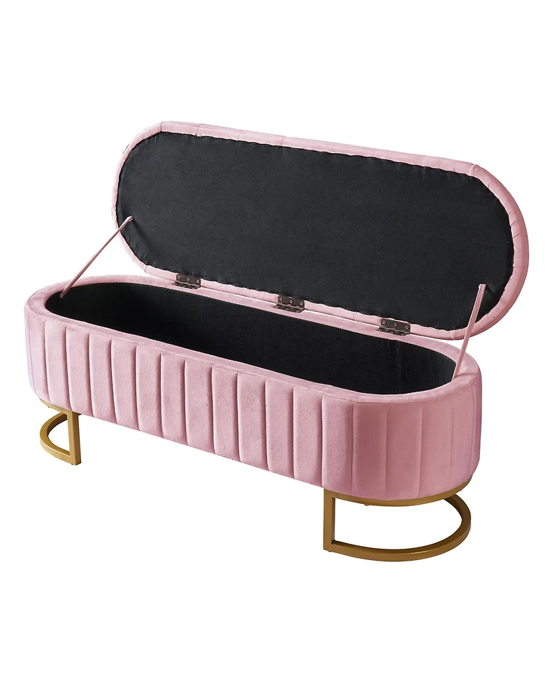 Elegant Velvet Upholstered Storage Ottoman Bench with Sturdy Metal Legs for Bedroom or Living Room-The Pop Home