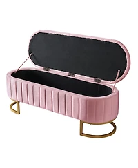Elegant Velvet Upholstered Storage Ottoman Bench with Sturdy Metal Legs for Bedroom or Living Room-The Pop Home