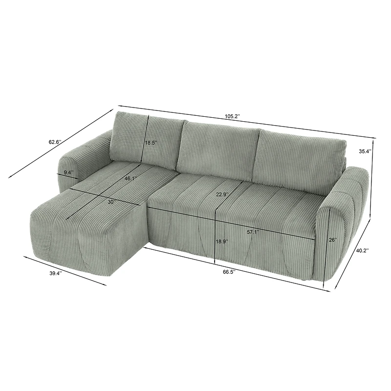 Convertible Sectional Sofa Couch, Modern Fabric 3 Seater L-Shaped Couch for Living Room, Apartment, Office, Small Space, (Grey)