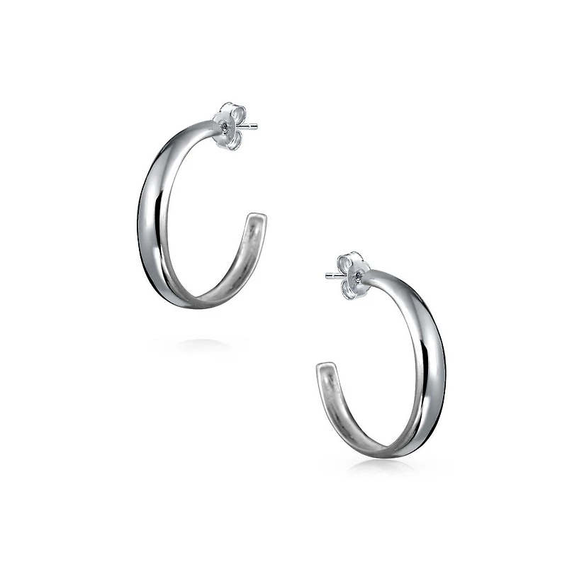 Bling Jewelry Lightweight Round Dome Hoop Huggie Earrings in Sterling Silver 1 Inch
