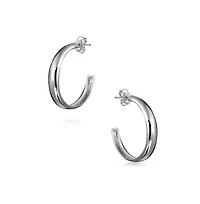 Bling Jewelry Lightweight Round Dome Hoop Huggie Earrings in Sterling Silver 1 Inch