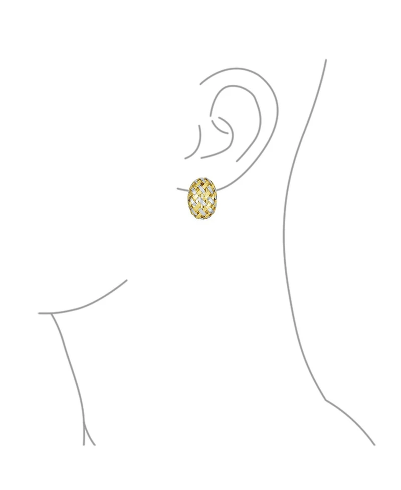 Bling Jewelry Half Hoop Shrimp Style Woven Braided Dome Two Tone Open Basket Weave Clip On Earrings Button Style Non Pierced Ears Silver Gold Plated B