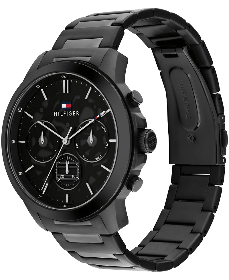 Tommy Hilfiger Men's Multifunction Ionic Plated Black Stainless Steel Bracelet Watch, 43mm