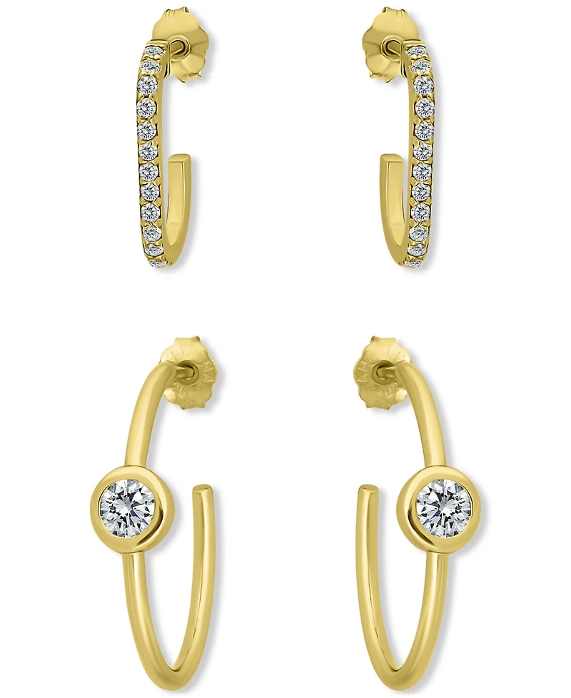 Giani Bernini 2-Pc. Set Pave Cubic Zirconia & Round Bezel Hoop Earrings 18k Gold Over Sterling Silver, Exclusively at Macy's