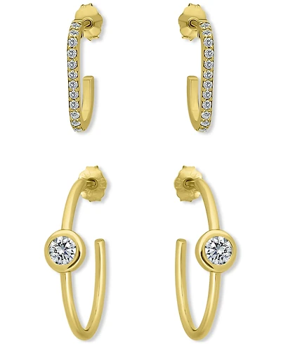 Giani Bernini 2-Pc. Set Pave Cubic Zirconia & Round Bezel Hoop Earrings 18k Gold Over Sterling Silver, Exclusively at Macy's