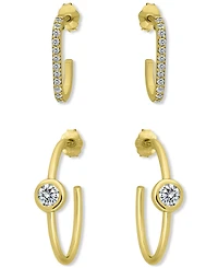 Giani Bernini 2-Pc. Set Pave Cubic Zirconia & Round Bezel Hoop Earrings 18k Gold Over Sterling Silver, Exclusively at Macy's