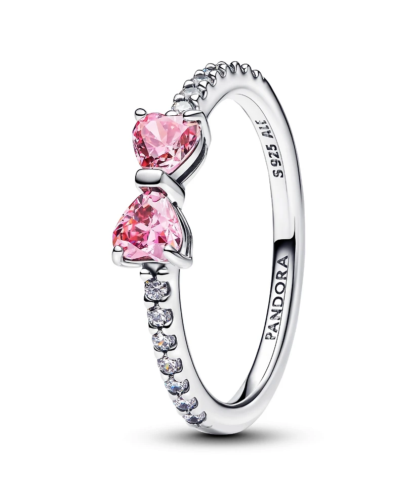 Pandora Sterling Silver Sparkling Pink Bow Ring