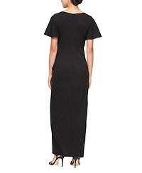 Sl Fashions Women's Flutter-Sleeve Tulip-Hem Ballgown Dress