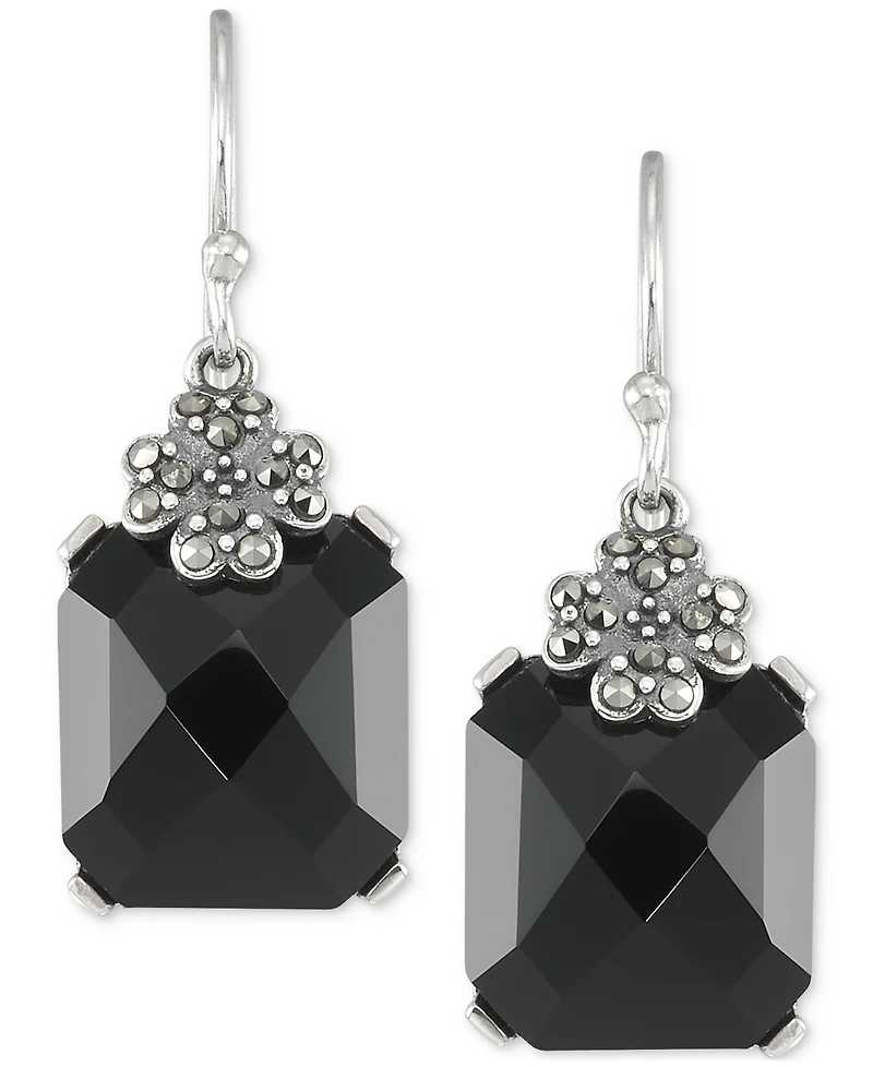 Macy's Agate (13 ct. t.w.) & Marcasite (1/5 Drop Earrings Sterling Silver