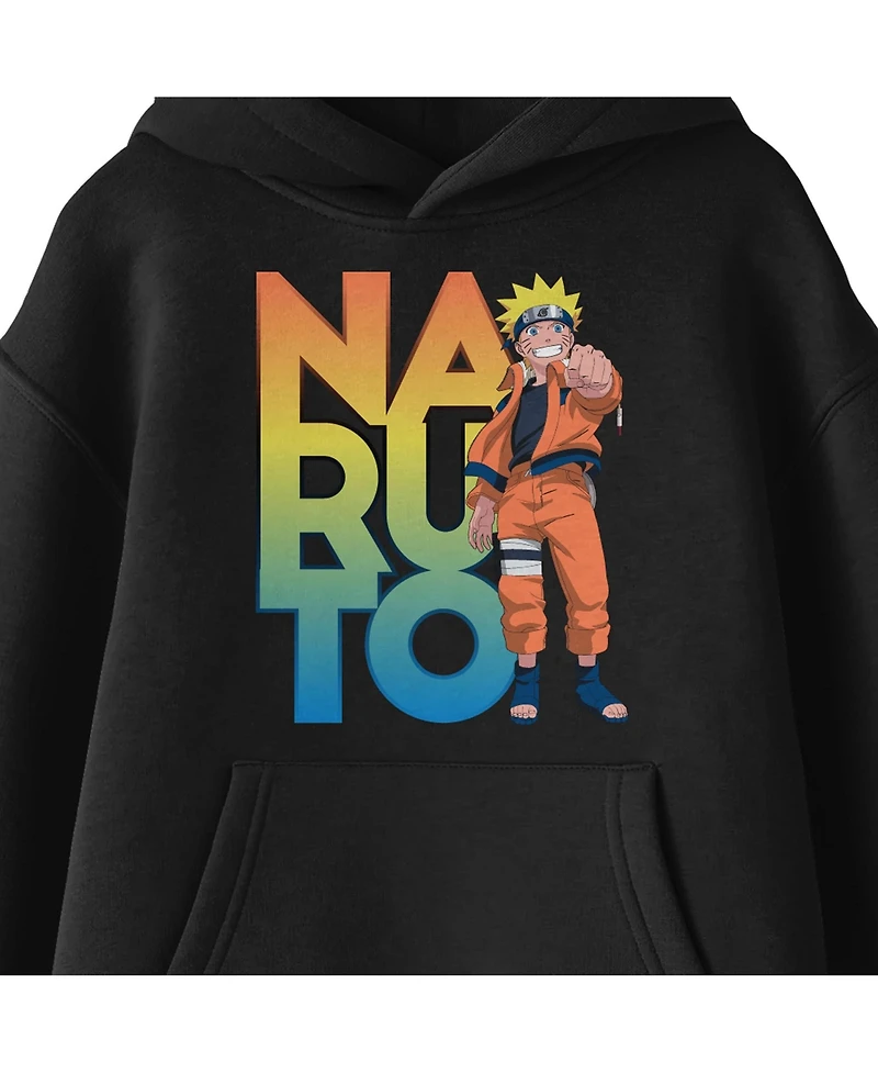 Naruto Boys Classic Character Pointing With Ombre Text Youth Black Graphic Hoodie-xl