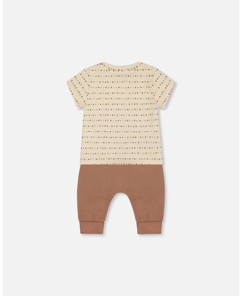 Deux par Deux Baby Boys Printed Organic Cotton Top And Pant Set Brown, Beige, And Monkey