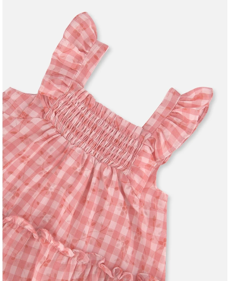 Deux par Big Girls Smocked Layered Dress With Frill Sleeve Checked Pink