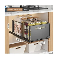gaomon 2pcs Pull Out Cabinet Organizer, Expandable Kitchen Drawers, Heavy Duty Slide Out Storage Basket With Adhesive Film, Under Sink Cabinet Storage