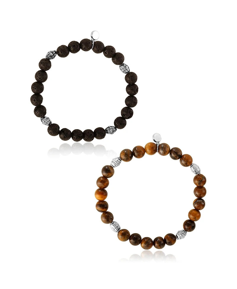 Lucky Brand Beaded Bracelets – Tiger's Eye & Lava Matte Black Stone Stretch Set